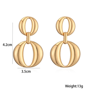 18K gold plated double geometric hoop earrings with 4.2cm length and 3.5cm width dimensions
