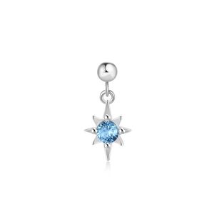 Close-up of S925 silver star helix stud with blue crystal and ball screw back