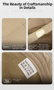 Detail of adjustable metal buckle and stitching on quick-dry breathable sun hat