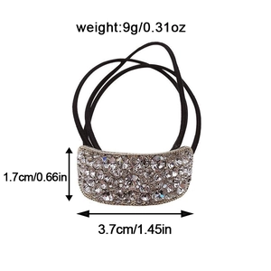 Detail of high-elasticity hair tie featuring a rectangle rhinestones curved charm