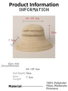 Size chart showing circumference and brim measurements for the knit summer sun hat