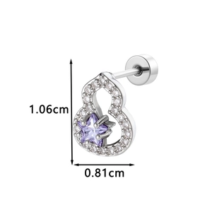 Silver infinity stud earring with purple star zircon and screw back design, 1.06cm x 0.81cm