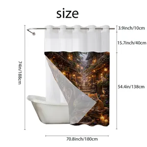 Size chart for waffle weave bird and cat print shower curtain measuring 180x188cm