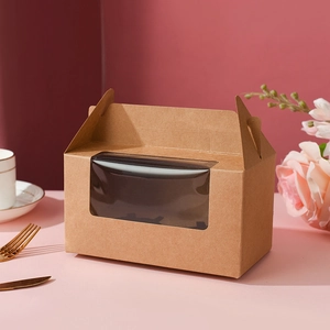 Boîte à cupcake en kraft brun avec fenêtre transparente et poignée pour emballage