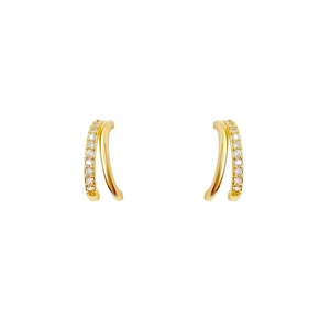 Exquisite 925 silver needle double row gold earrings with sparkling zircon stones
