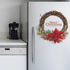 Festive Merry Christmas vinyl wreath stickers for refrigerator and kitchen decor