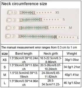 Size chart for pearl pet collar showing neck circumference for cats and small dogs