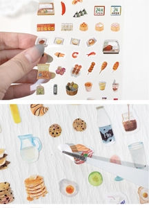 Detail of waterproof PET food stickers with high transparency for DIY scrapbooking journaling