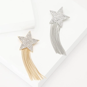 Elegant Alloy Star Tassel Brooch Inlaid Rhinestone Shooting Star Pin For Women Suit Dress Wedding Party Accessories