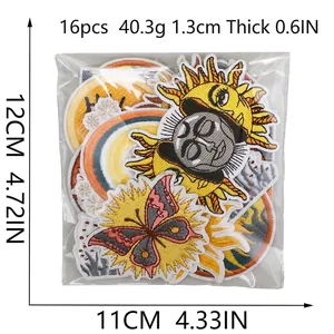 16pcs sun and butterfly embroidered patches set with adhesive backing for DIY decor