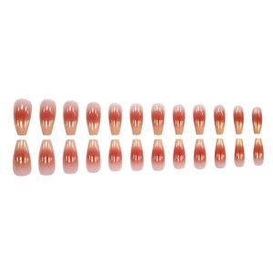 24pcs gradient peach blush press-on nails in mid-length trapezoid cat-eye finish