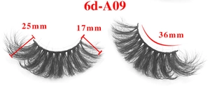 Detail view of 6D fluffy lashes model 6d-A09 showing length measurements 17mm to 25mm