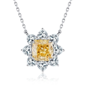 Collier en argent S925 avec pendentif fleur de tournesol et pierre précieuse jaune