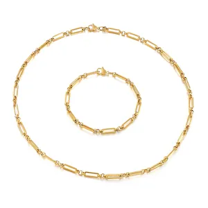 Ensemble Collier Et Bracelet Chaîne Trombone Bijoux En Acier Inoxydable Pour Femmes Mode Minimaliste Moderne