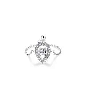 S925 sterling silver teardrop hollow ring with moving center stone and pavé zircons