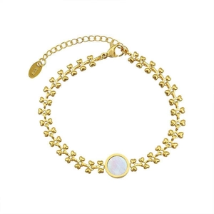 Gold-plated S925 silver bracelet with round mother-of-pearl and heart links