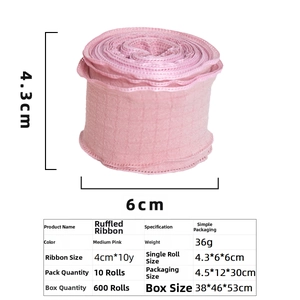 Macro detail of medium pink ruffled linen ribbon with wavy edges for bouquet gift wrapping