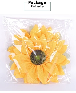 Artificial sunflower wreath decoration packed in a clear plastic protective bag