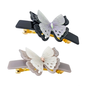 Dual-layer gradient butterfly hair claw clips with hollow texture and gold metal grip