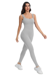Combinaison de yoga sans coutures gris chiné à col en U pour le fitness et le sport