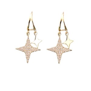 Elegant gold-tone double star earrings with shimmering cubic zirconia inlays