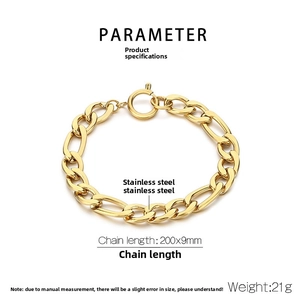 Detailed parameter view of gold Figaro chain bracelet with length and weight specs
