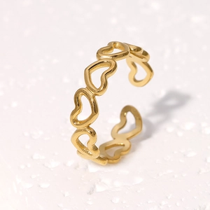 Heart Shape Stainless Steel Ring Hollow Sweet Minimalist Adjustable Open Band Jewelry For Women