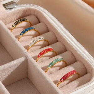 Adjustable 18K gold-plated MAMA rings with colorful enamel bands and rhinestones