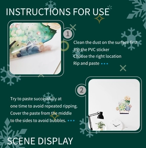 Detailed PVC wall sticker guide showing succulent pattern application and snowflake decor
