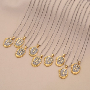 Retro two-tone 26 initial letter necklaces in gold and silver with delicate bead chain