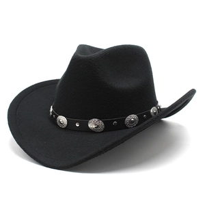 Western Cowboy Hat Wool Felt Wide Brim Jazz Fedora With Vintage Metal Buckle Ethnic Style Outdoor Party Sun Protection