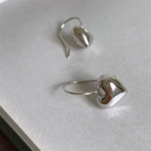 Minimalist 925 Sterling Silver 3D Heart Dangle Hook Earrings Korean Style Mirror Polished Jewelry For Women Gift