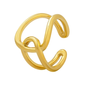 Minimalist French style double layer criss-cross gold titanium steel open ring for women