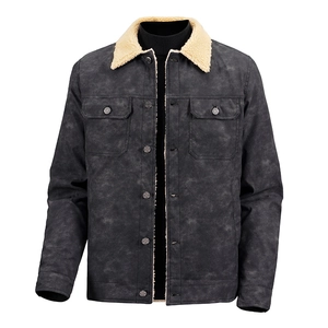 Herrenjacke in Holzkohlegrau mit warmem Lammfellkragen und Metallknopfverschluss