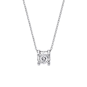 Minimalist S925 sterling silver necklace with a brilliant round zircon pendant on white background