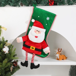 Festive Christmas stocking with 3D Santa design hanging by a cozy white fireplace