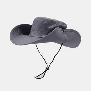 Quick-dry mesh outdoor sun hat with wide brim and adjustable chin strap in dark grey