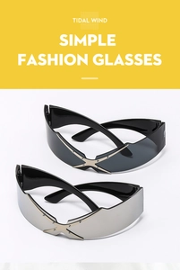 Detail view of Y2K rimless sunglasses featuring futuristic metal X-bridge and rivet accents