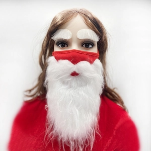 Christmas Santa Claus red mask with long white beard and mustache for holiday costumes