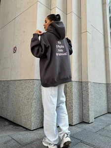 Oversize charcoal grey hoodie featuring back art print and street style silhouette