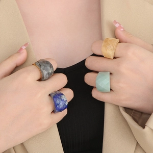 Fashion 18K gold plated rings with large multi-color faceted natural gemstones for women