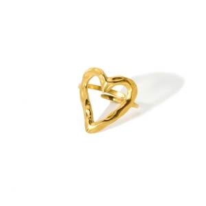 Detail of 18K gold stainless steel heart ring with textured hammered surface and open band