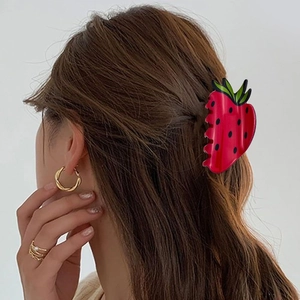 Cute red strawberry hair claw clip for women made of durable acrylic material