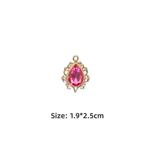 Pendentif goutte en strass rose avec cadre dentelle dorée pour bijoux DIY, 1,9x2,5cm