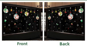 Double-sided Christmas window clings showing Santa and snowman patterns from both sides