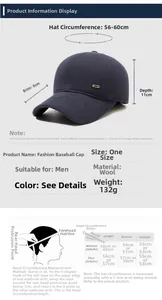Size chart detail for men's winter ear-flap hat showing 56-60cm circumference and dimensions