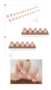 Détails d'un kit de faux ongles courts carrés avec dégradé rose et finition brillante