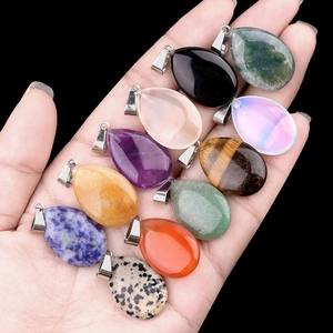 Natural crystal agate water drop pendants in various stones with silver metal bails
