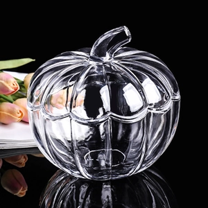 Creative pumpkin shaped crystal glass fruit bowl with lid and elegant ribbed texture