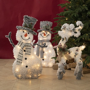 Weihnachten Leuchtende Schneemann Rentier Dekoration LED Licht Weißer Plüsch Eisen Feiertag Haus Garten Ornament